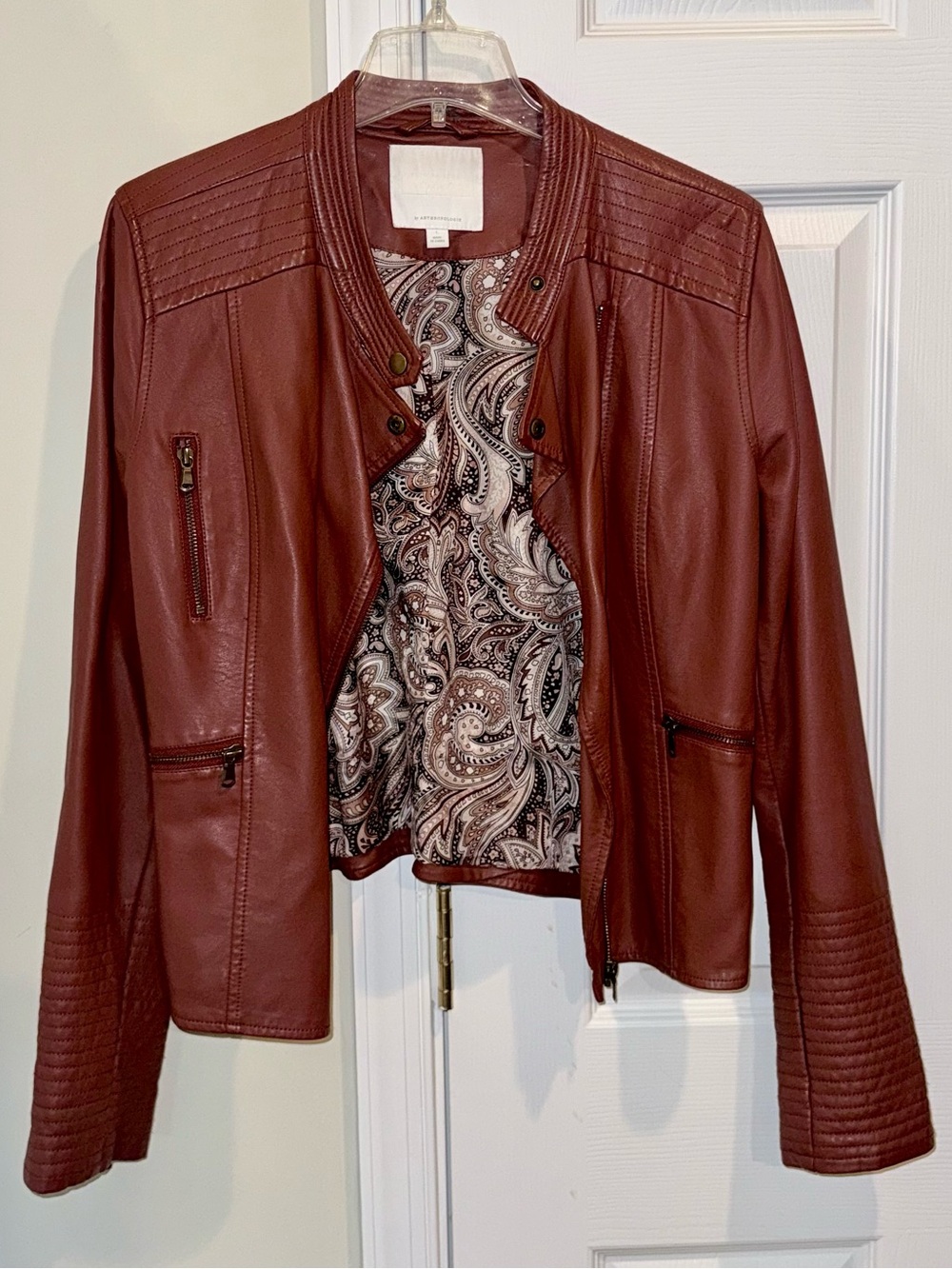 Anthropologie Women's Vegan Leather Moto Jacket - Rust